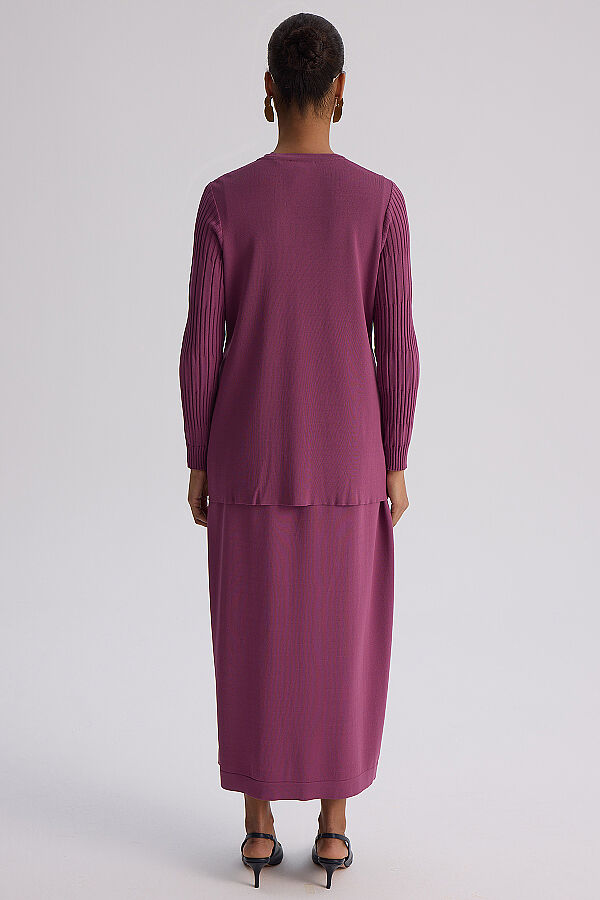 Knitted Dress Cardigan Set Orchid - 7