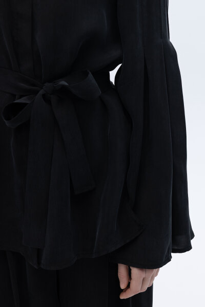 Kol Detaylı Cupro Gömlek Siyah - 2