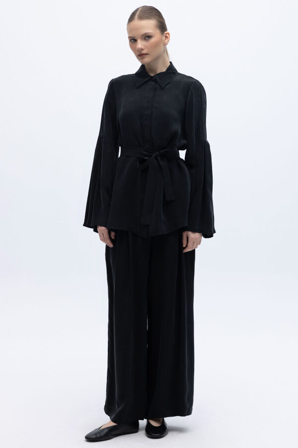 Kol Detaylı Cupro Gömlek Siyah - 4