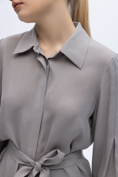 Kol Detaylı Cupro Gömlek Gri - 2