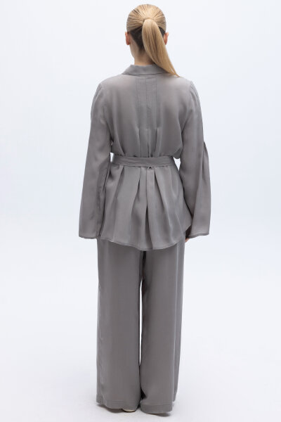 Kol Detaylı Cupro Gömlek Gri - 3