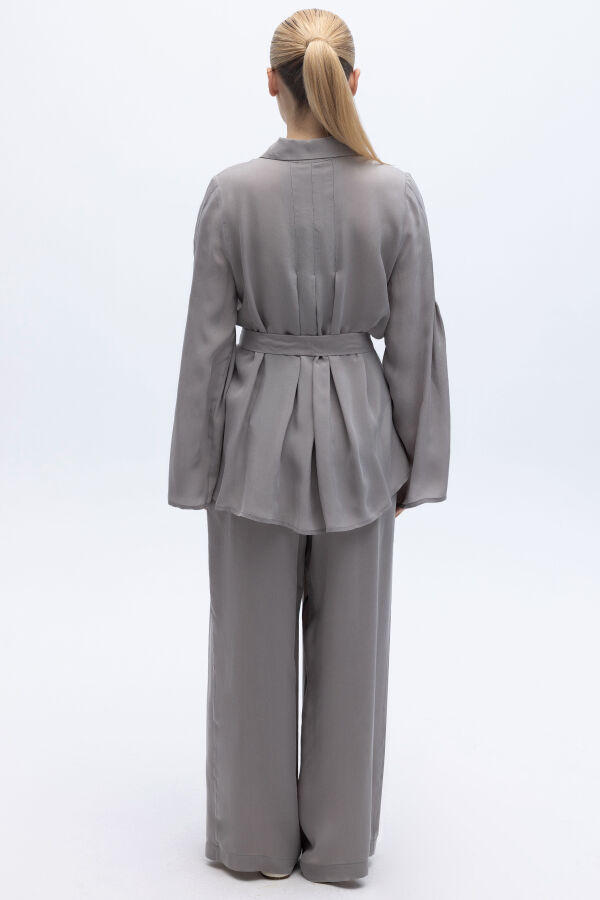 Kol Detaylı Cupro Gömlek Gri - 3