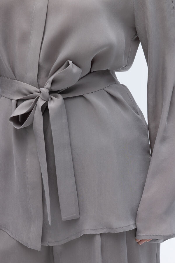 Kol Detaylı Cupro Gömlek Gri - 6