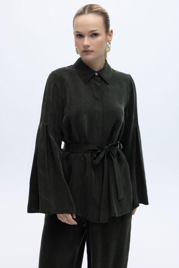 Kol Detaylı Cupro Gömlek Haki - 2