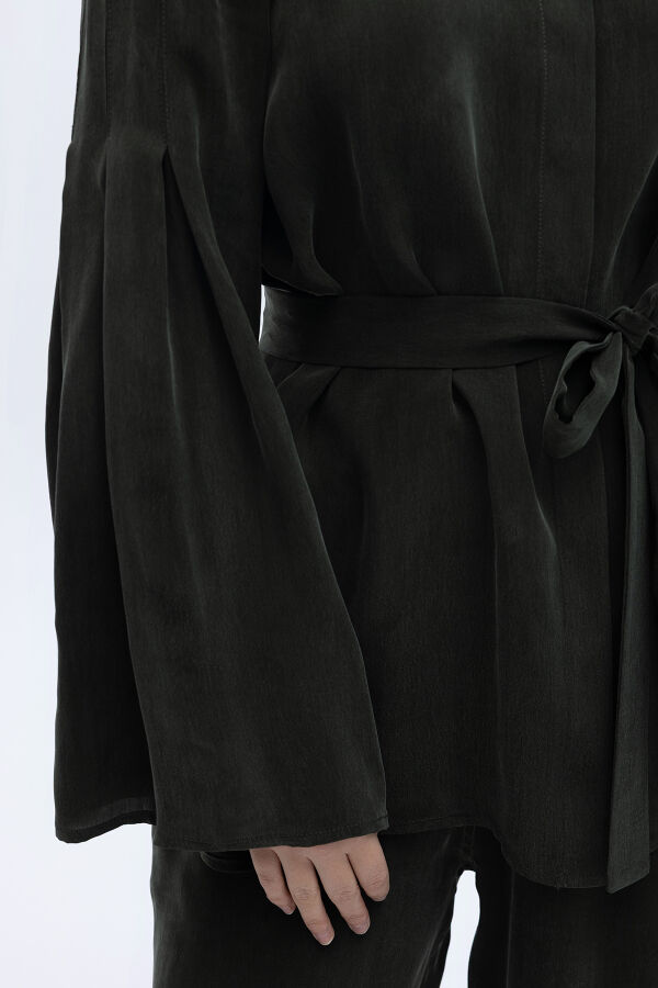 Kol Detaylı Cupro Gömlek Haki - 3