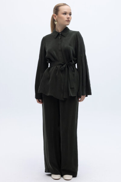 Kol Detaylı Cupro Gömlek Haki - 5