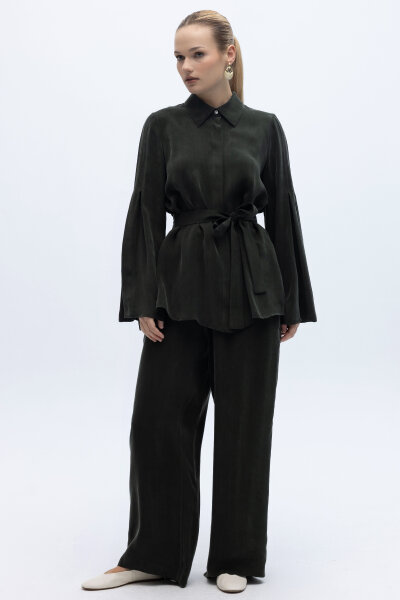 Kol Detaylı Cupro Gömlek Haki - 6