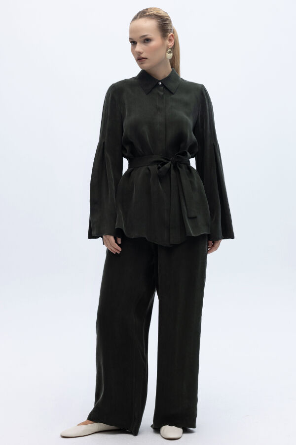 Kol Detaylı Cupro Gömlek Haki - 6