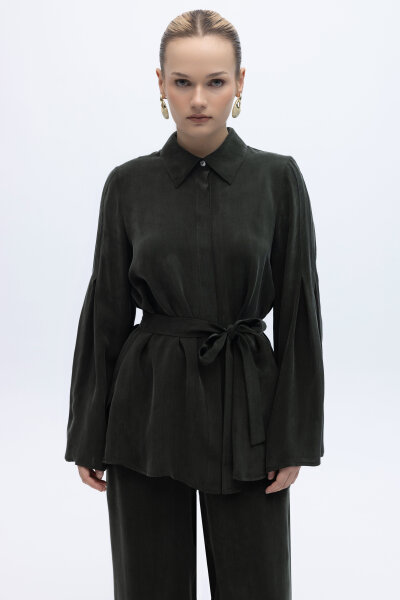 Kol Detaylı Cupro Gömlek Haki - MISS DALIDA