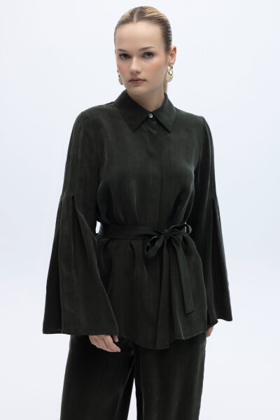 Kol Detaylı Cupro Gömlek Haki - MISS DALIDA (1)