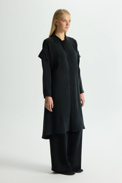 Kol Detaylı Cupro Kap Siyah - 2