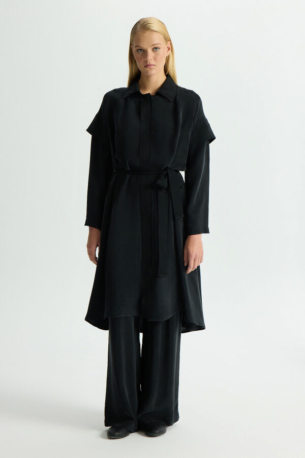 Kol Detaylı Cupro Kap Siyah - 4