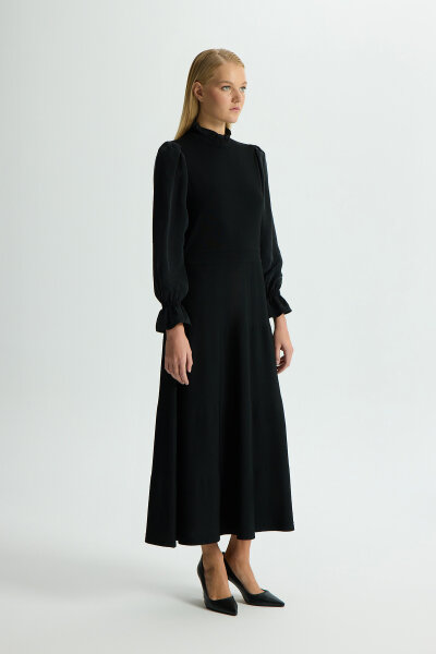 Kolları Cupro triko Elbise Siyah - MISS DALIDA (1)