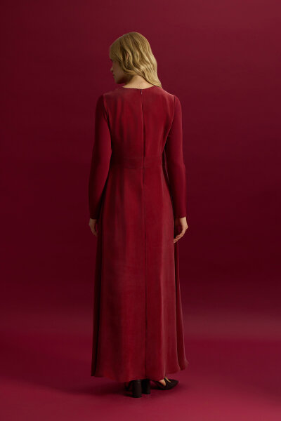 Knitted Cupro Long Dress with Sleeves - 3