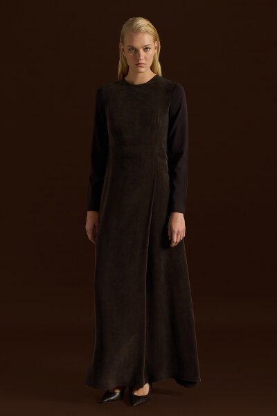 Knitted Cupro Long Dress with Sleeves 