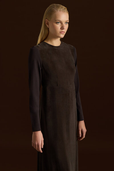 Knitted Cupro Long Dress with Sleeves - 2