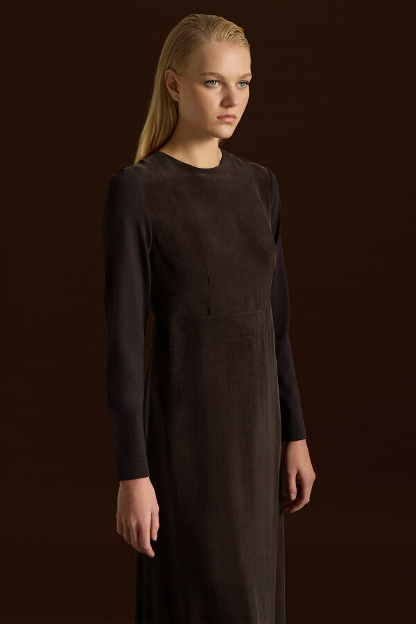 Knitted Cupro Long Dress with Sleeves - 2