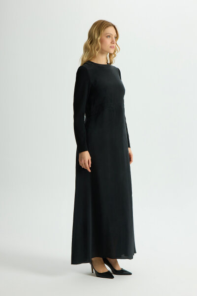 Knitted Cupro Long Dress with Sleeves - 2