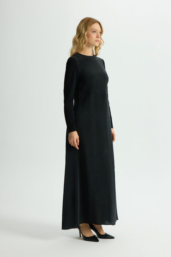 Knitted Cupro Long Dress with Sleeves - 2