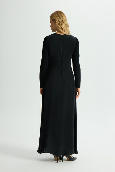 Knitted Cupro Long Dress with Sleeves - 4
