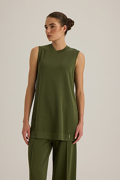  Kolsuz Basic Triko Tunik Yeşil - 7
