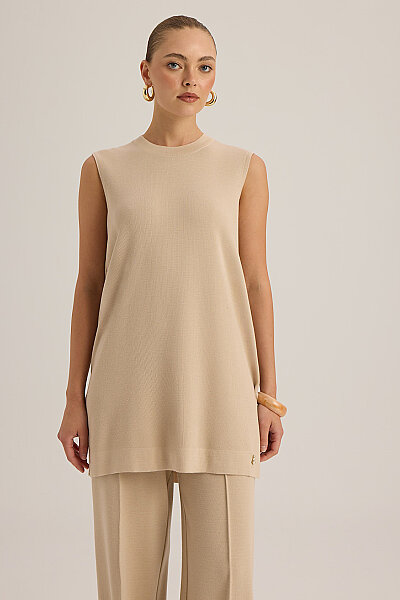  Kolsuz Basic Triko Tunik Bej - 4