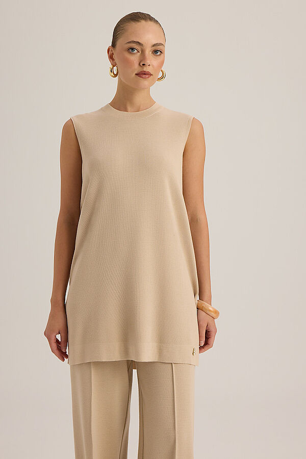  Kolsuz Basic Triko Tunik Bej - 4