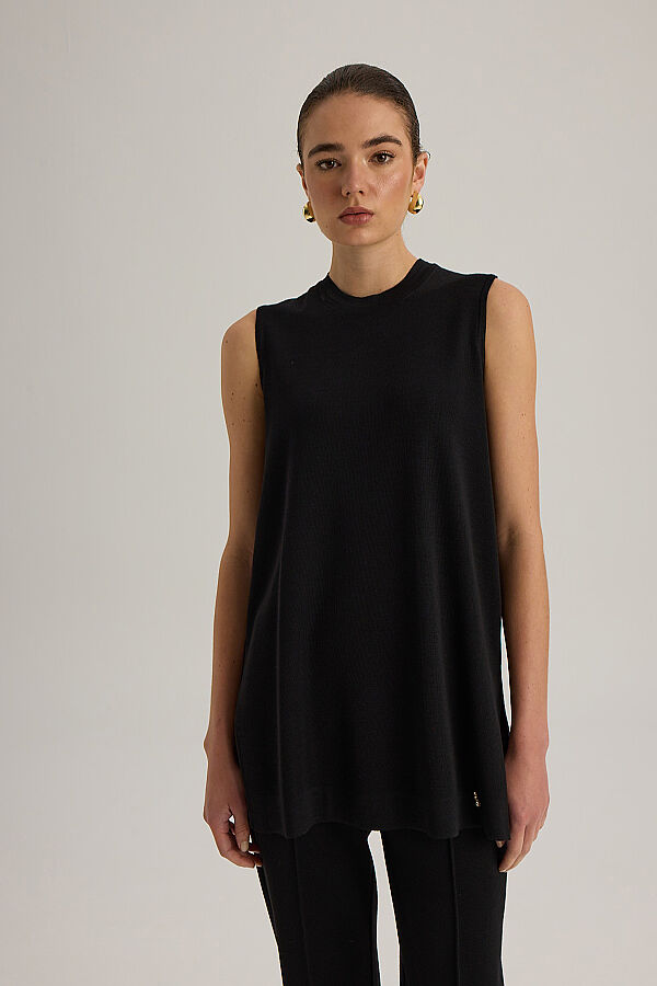  Kolsuz Basic Triko Tunik Siyah - 3