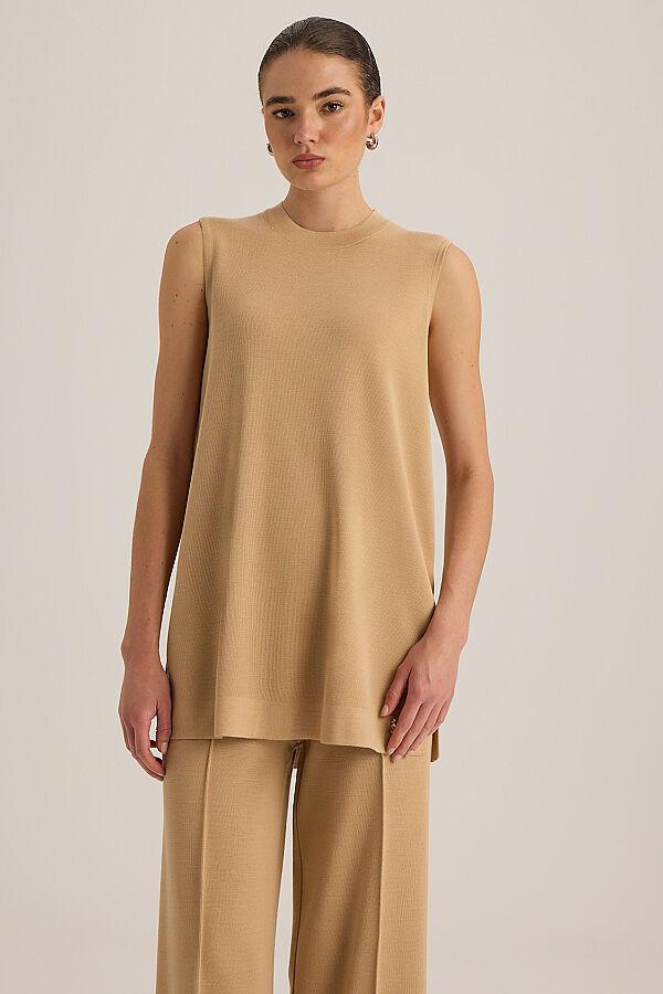  Kolsuz Basic Triko Tunik Kum - 4