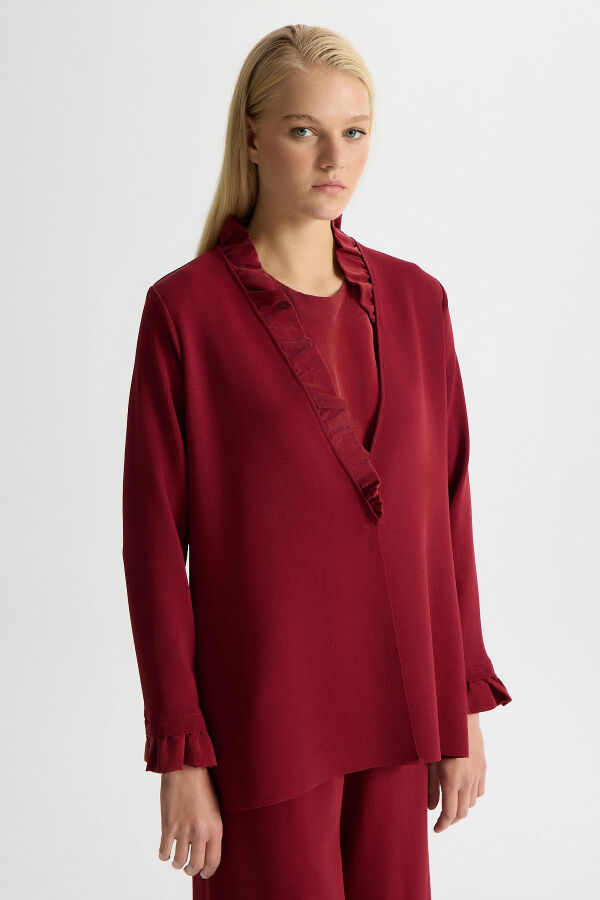 Kolsuz Cupro Tunik Takım Cherry - 1