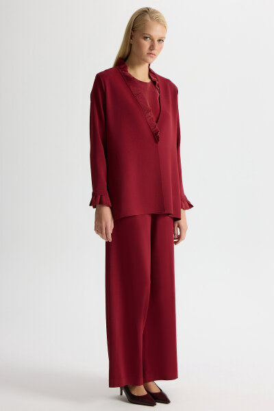 Kolsuz Cupro Tunik Takım Cherry - 5