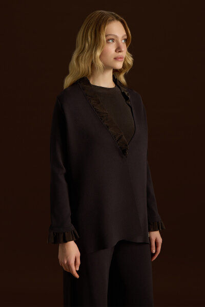 Kolsuz Cupro Tunik Takım Kahverengi 