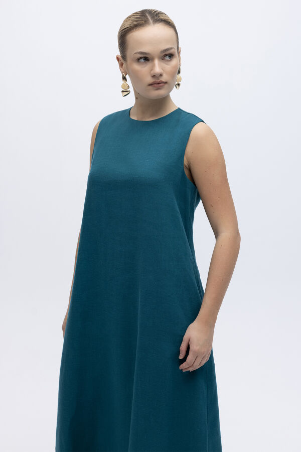 Kolsuz Düz Renk Keten Elbise North Sea - 2