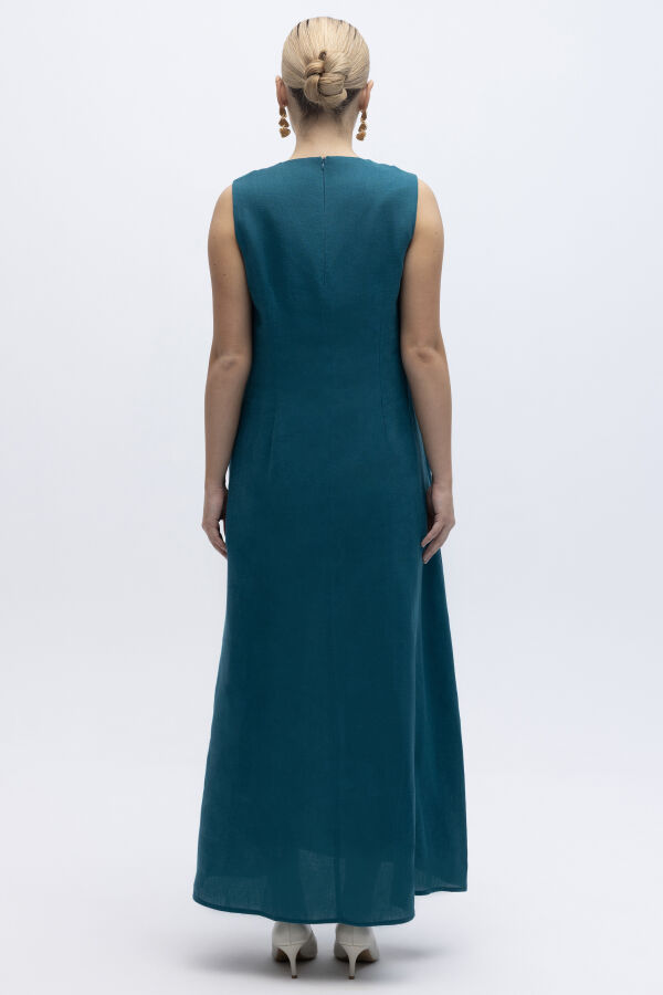 Kolsuz Düz Renk Keten Elbise North Sea - 3