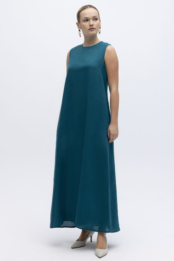 Kolsuz Düz Renk Keten Elbise North Sea - 4