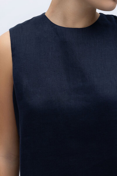 Kolsuz Düz Renk Keten Tunik Lacivert - MISS DALIDA (1)