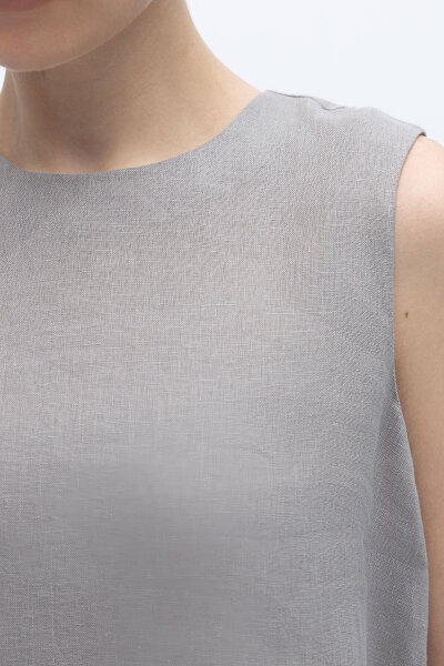 Kolsuz Düz Renk Keten Tunik Gri - 3