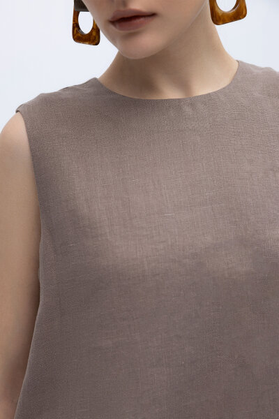 Kolsuz Düz Renk Keten Tunik Mink - MISS DALIDA (1)