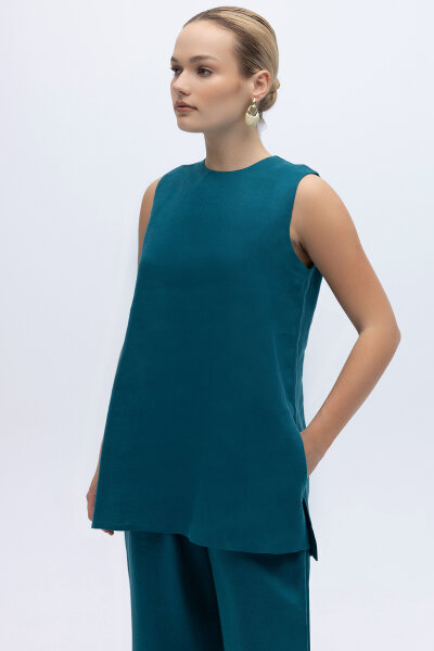 Kolsuz Düz Renk Keten Tunik North Sea - 4