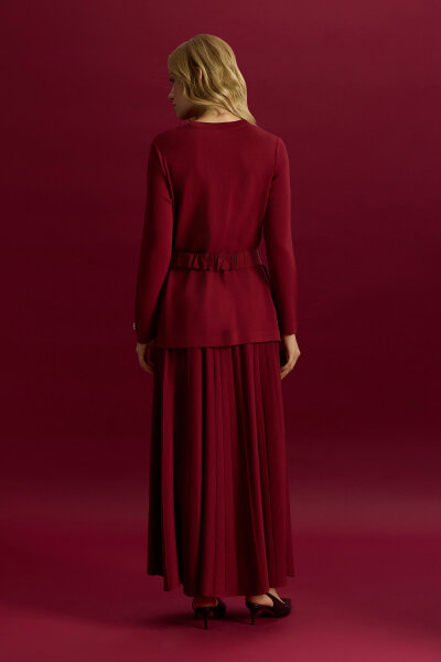 Korsajlı Plise Etek Cherry - 3