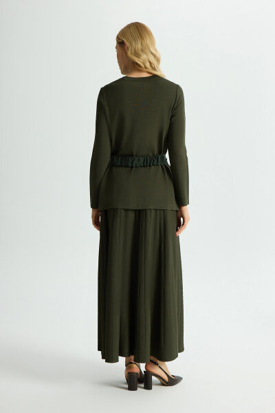 Korsajlı Plise Etek Haki - 3