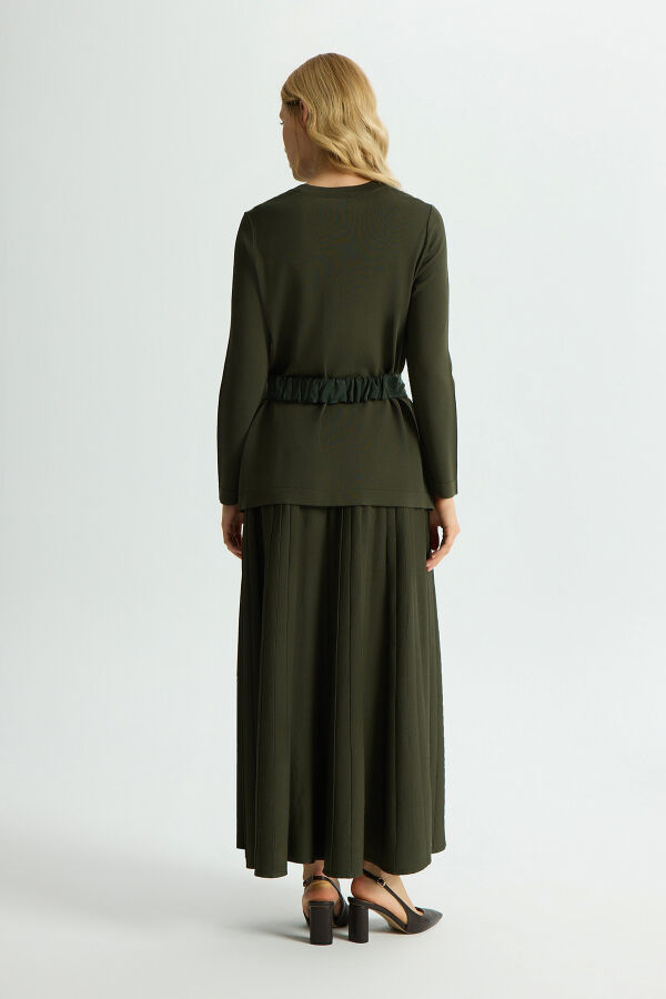 Korsajlı Plise Etek Haki - 3