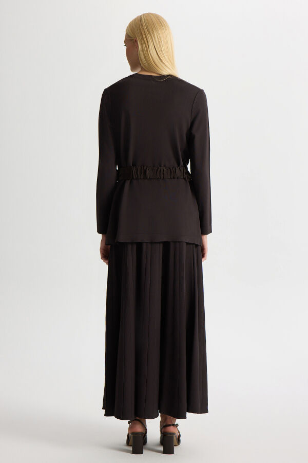 Korsajlı Plise Etek Kahverengi - 3