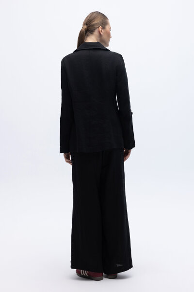 Kruvaze Kesim Keten Ceket Siyah - 2