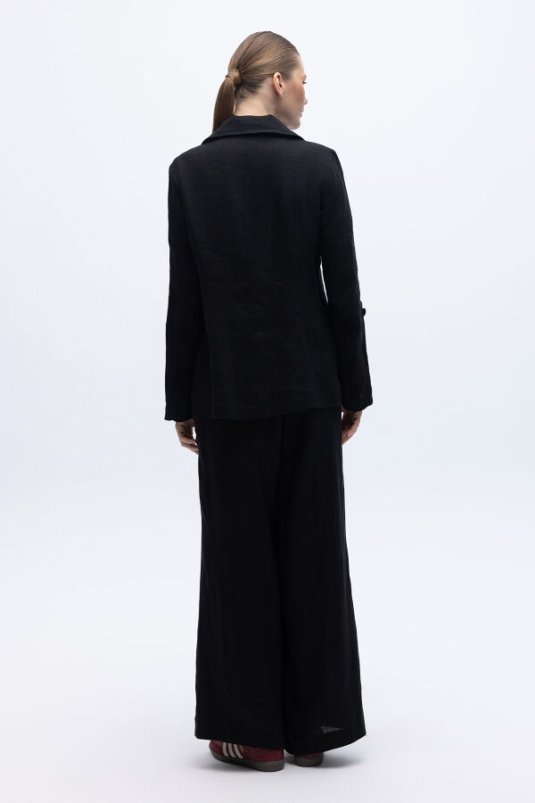 Kruvaze Kesim Keten Ceket Siyah - 2