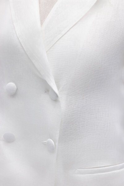 Kruvaze Kesim Keten Ceket Ekru - MISS DALIDA (1)