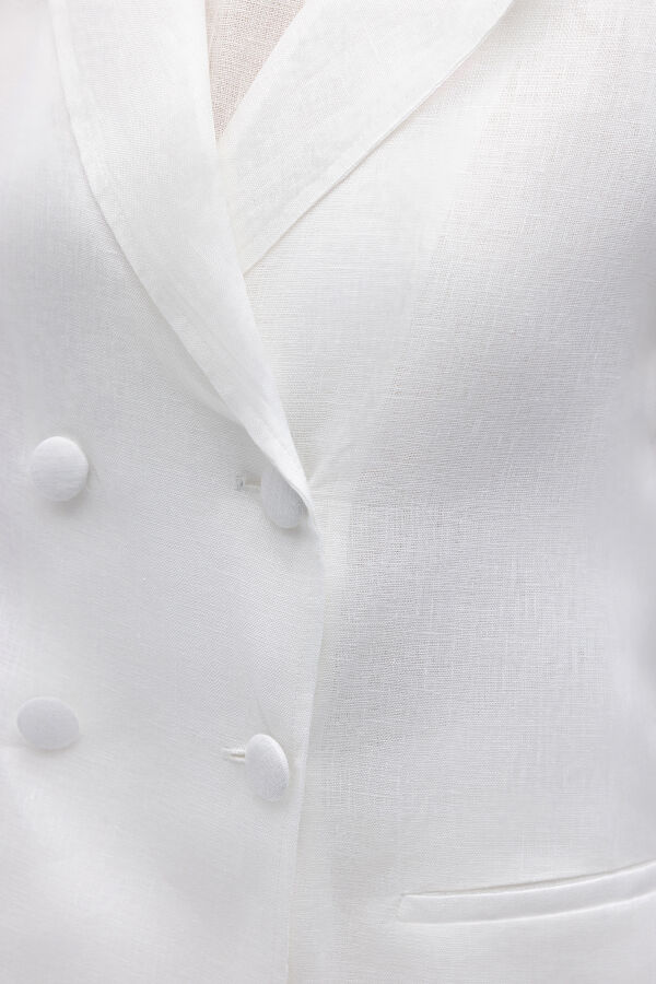 Kruvaze Kesim Keten Ceket Ekru - 2