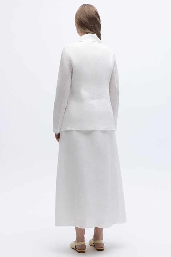 Kruvaze Kesim Keten Ceket Ekru - 3
