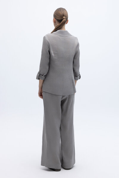 Kruvaze Kesim Keten Ceket Gri - MISS DALIDA (1)