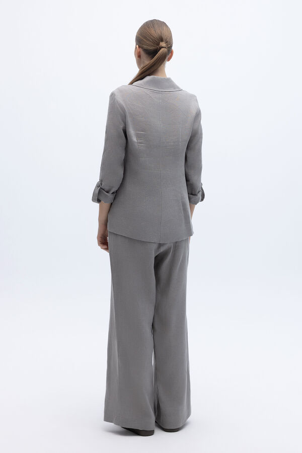 Kruvaze Kesim Keten Ceket Gri - 2